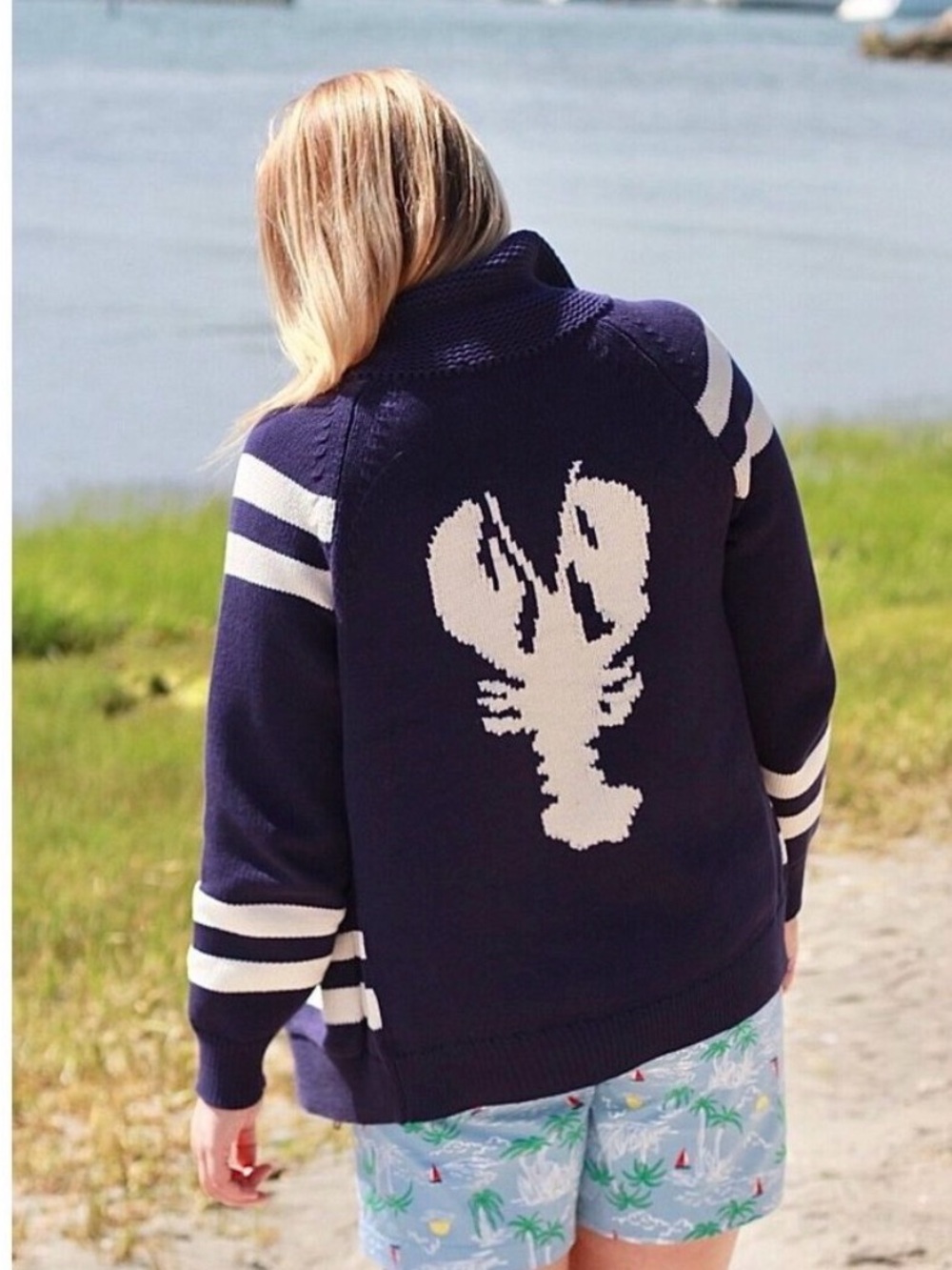J. Crew Lobster Sweater Jacket Cardigan L/XL Hard to Find!